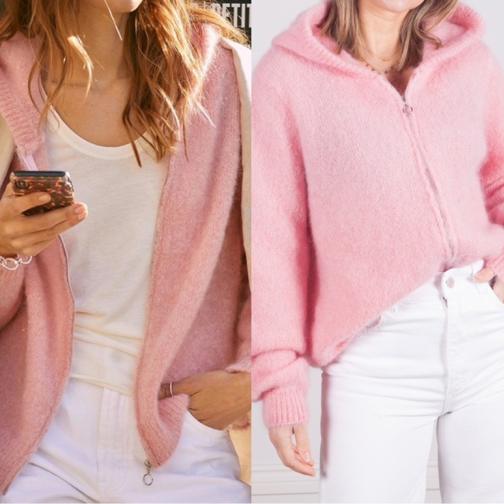 MAISON ANJE WOMENS LENEBULA KID MOHAIR HOODED ZIP CARDIGAN BERLINGOT PINK